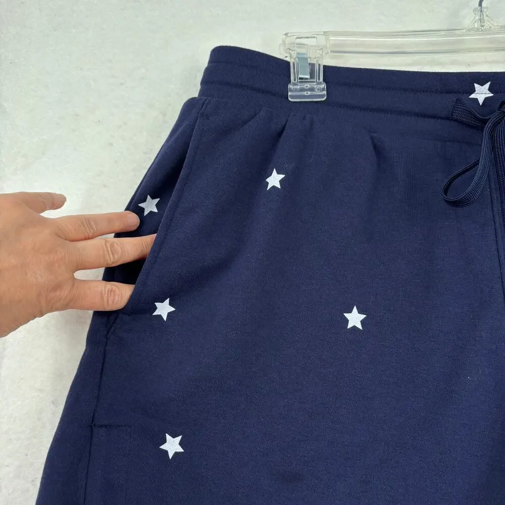 LIVI Pull On Shorts Size 14/16 Navy Blue Star Print Drawstring Pockets Patriotic